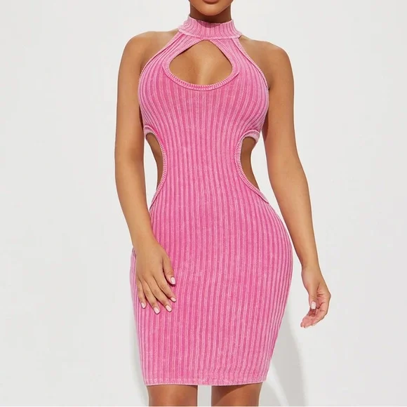 strapless open back dress Sexy A line Straps Sleeveless Party Dress Hot Pink Side Slit Prom Dres –  PreppyDress main image 1